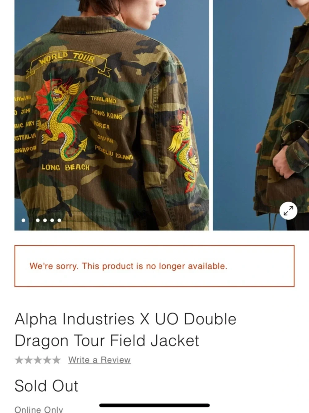 Alpha Industries Camo Dragon Tour Field Coat NWOT